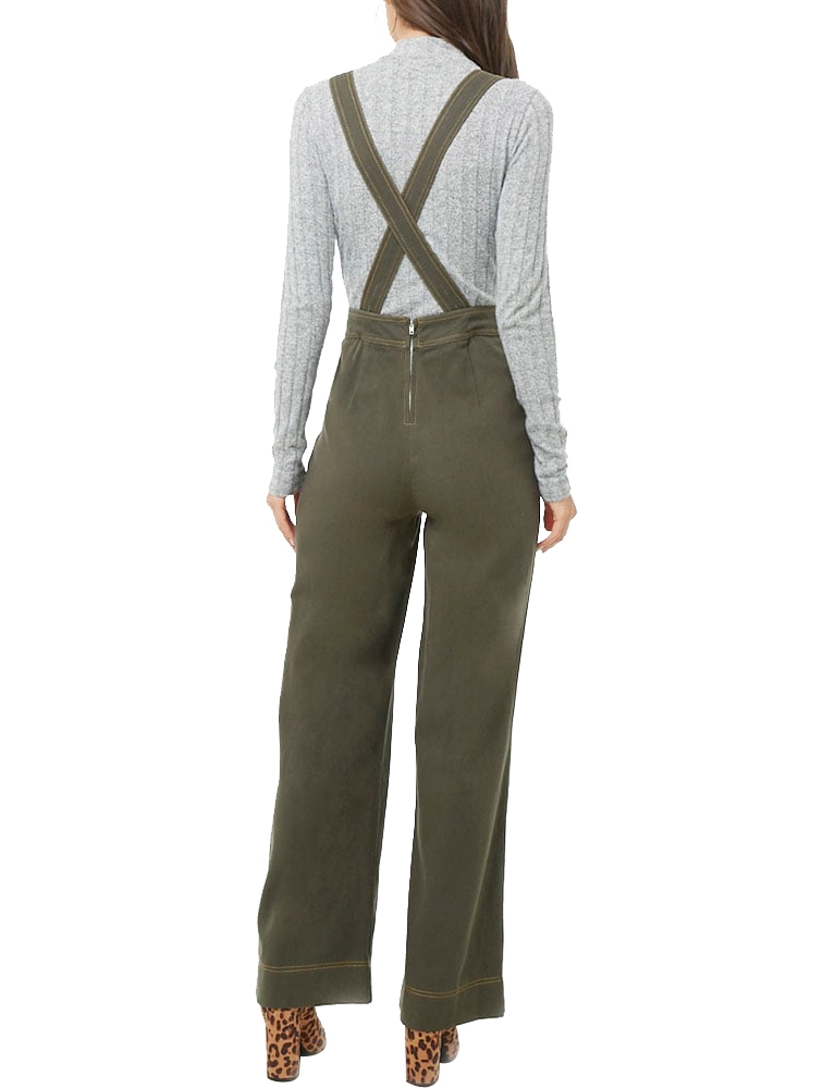 Shop Forever 21 Olive Plunging Pinafore Jumpsuit for Women from